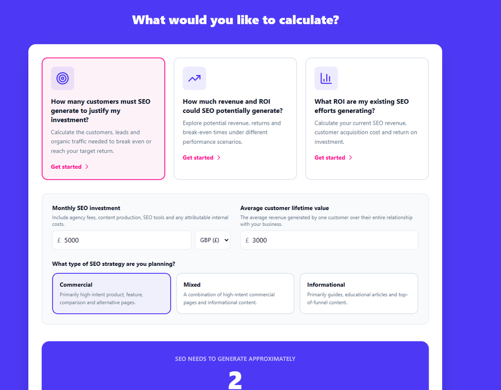 My Saas SEO ROI calculator